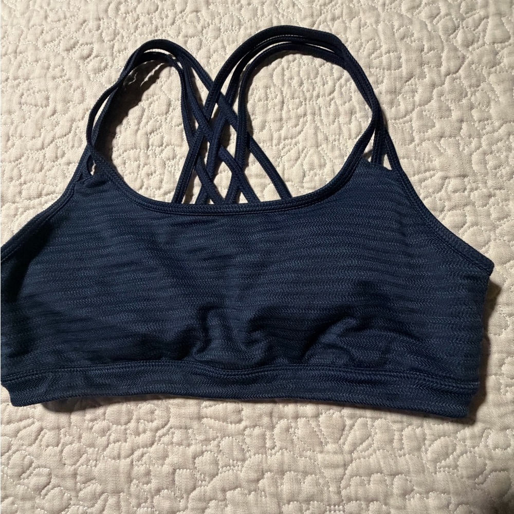 ATHLETA Jacquard FULLY FOCUSED Navy Blue Strappy‎ Back Bra size medium